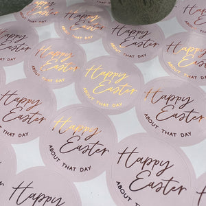 Biz Name Calligraphy Happy Easter Stickers