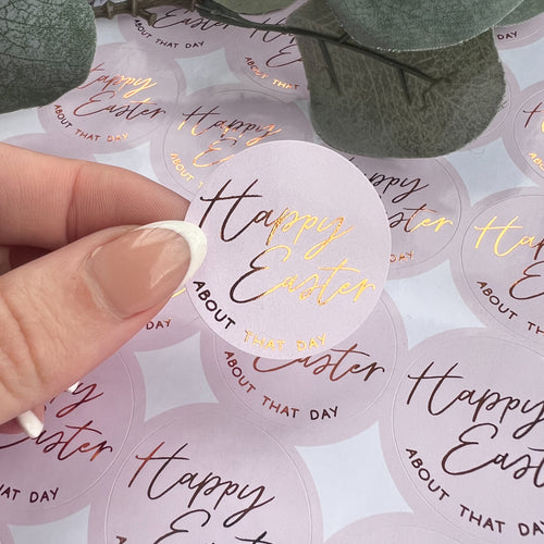 Biz Name Calligraphy Happy Easter Stickers