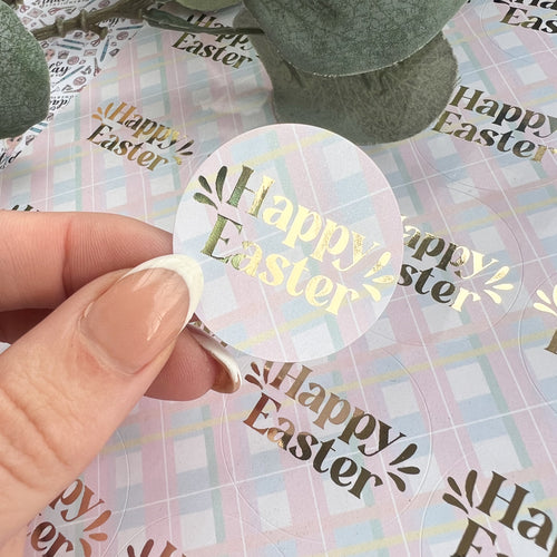 Gingham Happy Easter Stickers