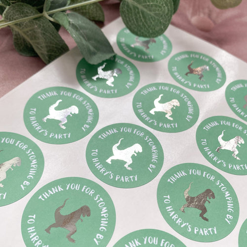 Green Dinosaur Party Stickers