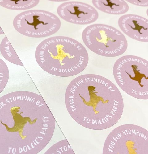 Pink Dinosaur Party Stickers